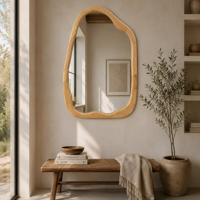 elevenpast Mirrors Large (76 x 100) Irregular Natural Pear Wood Wall Mirror - 2 Sizes PMM-IRR-NAT-760X1000