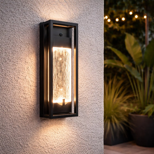 elevenpast Wall Light Black Framed Ripple LED Wall Light – Modern Waterproof Sconce R-LED-13/BL