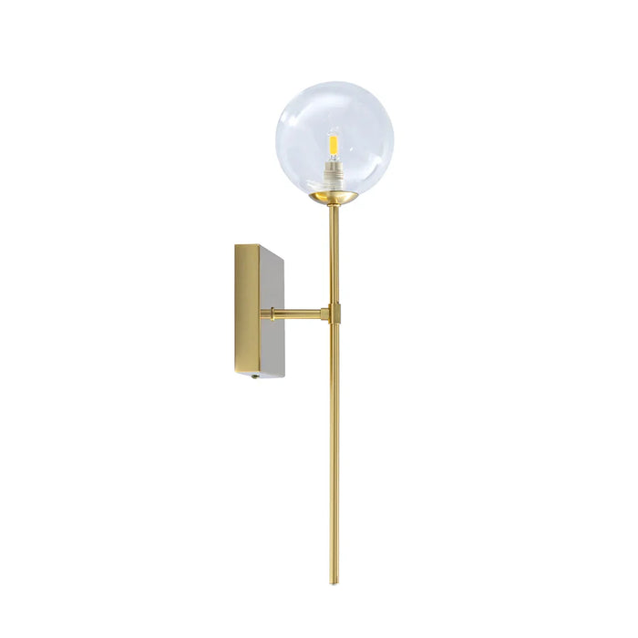 elevenpast Wall Light Clear Glass Wall Light with Brass Stem – Modern Globe Wall Lamp RG10619