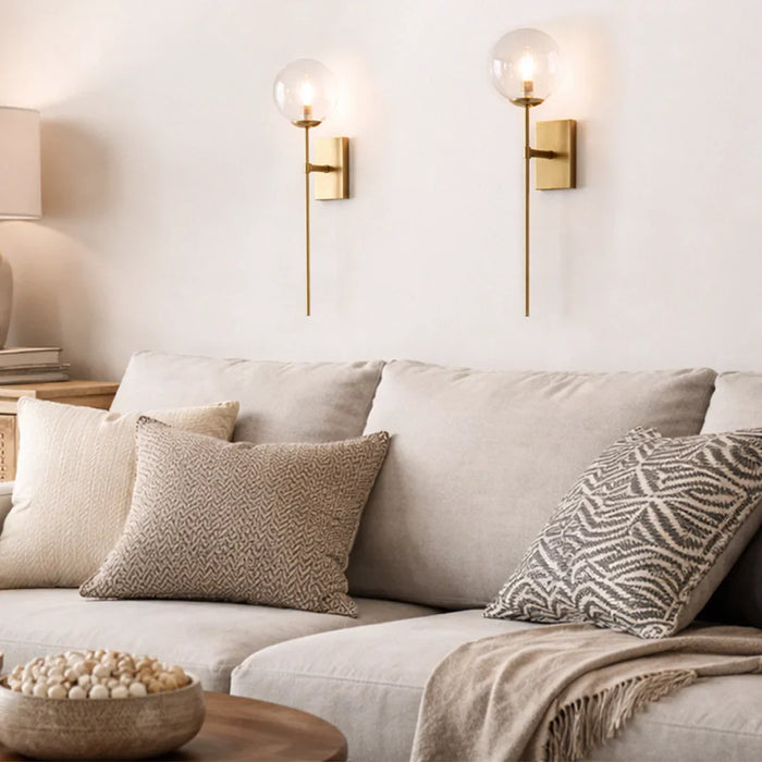 elevenpast Wall Light Clear Glass Wall Light with Brass Stem – Modern Globe Wall Lamp RG10619