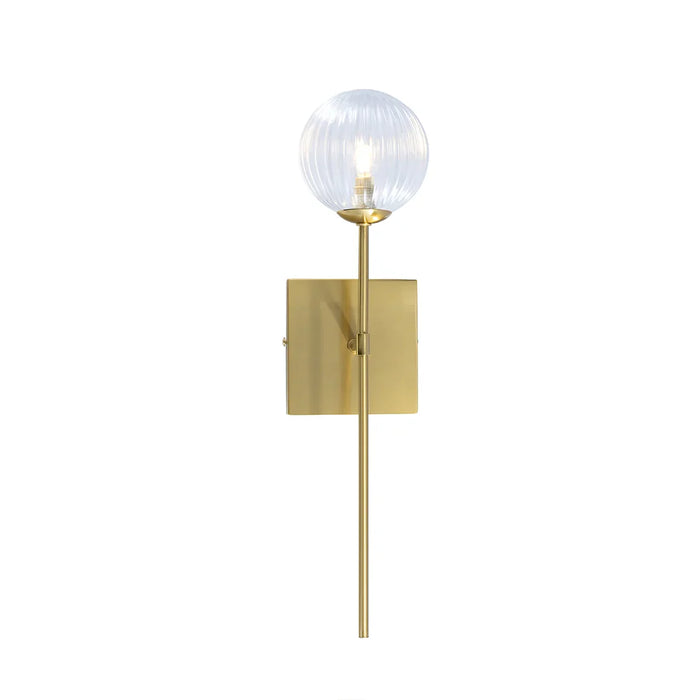 elevenpast Wall Light Ribbed Glass Wall Light with Brass Stem – Modern Globe Wall Lamp RG10620