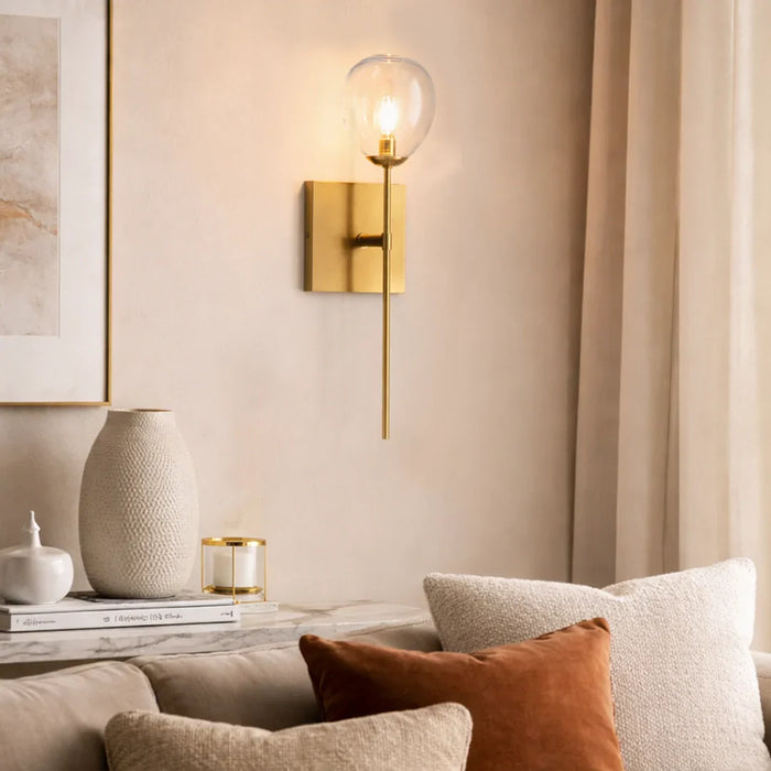 elevenpast Wall Light Teardrop Clear Glass Wall Light with Brass Stem RG10621