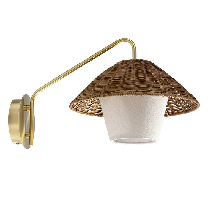 elevenpast wall light Rattan and Brass Wall Light with Fabric Shade RG10622