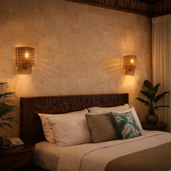 elevenpast wall light Capri Woven Rattan Wall Light – Modern Natural Wall Lamp RG10623