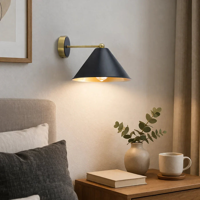 elevenpast wall light Black and Gold Modern Wall Light with Cone Shade RG10624