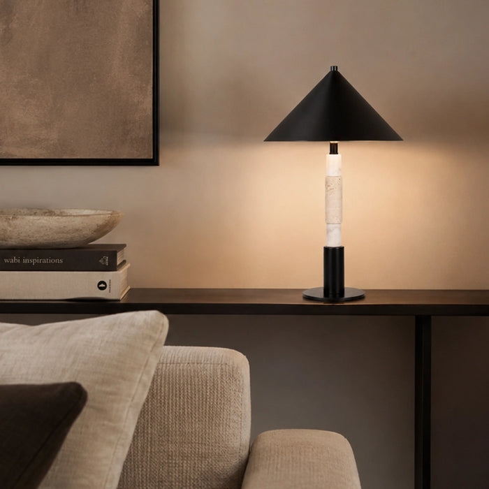 Kiva Travertine Marble Table Lamp in Black 