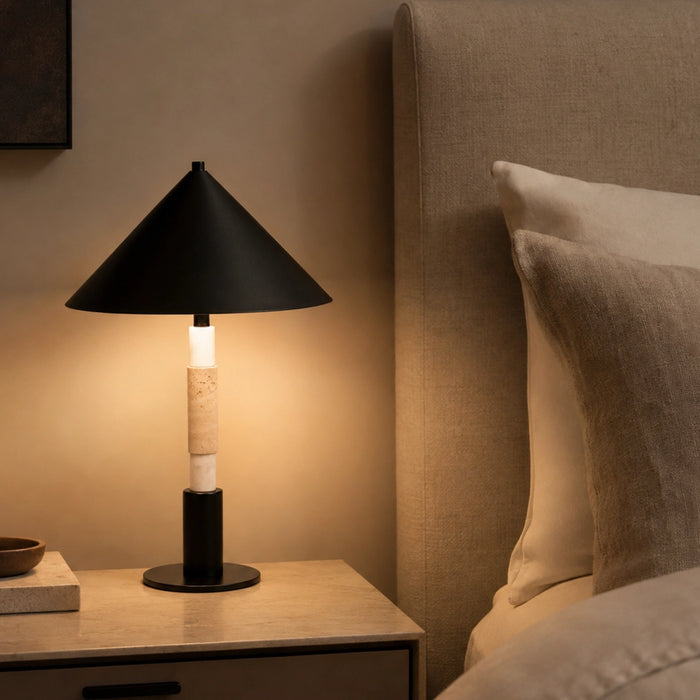 Kiva Travertine Marble Table Lamp in Black 