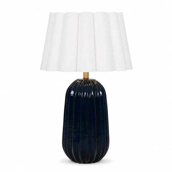 elevenpast Table Lamp White Scallop Pepino Ceramic Navy Lamp - White Scallop | Linen Shade RG10690WS