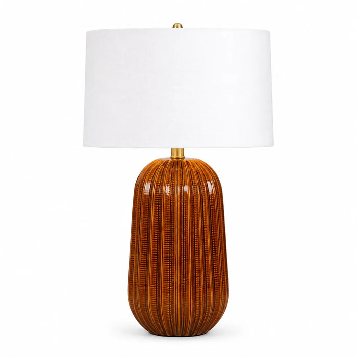 elevenpast Table Lamp White Drum Linen Pepino Ceramic Rust Lamp - White Scallop | Linen Shade RG10691LS