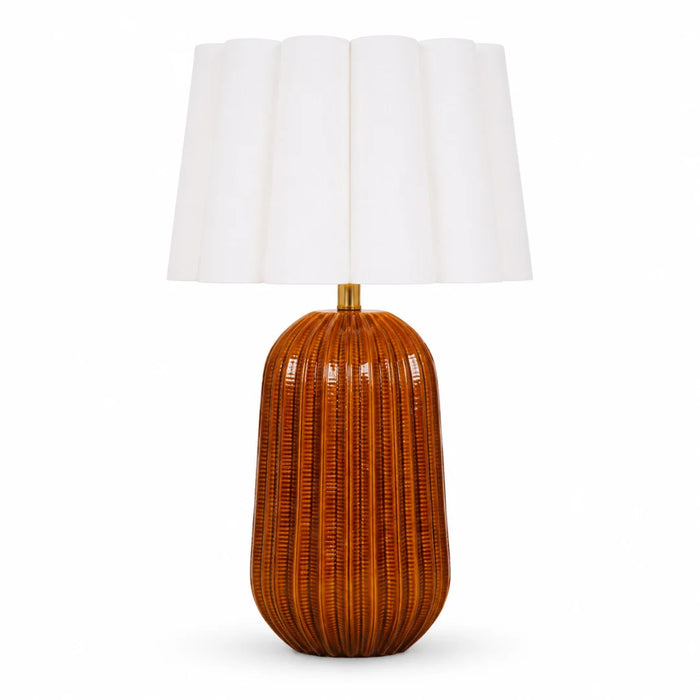 elevenpast Table Lamp White Scallop Pepino Ceramic Rust Lamp - White Scallop | Linen Shade RG10691WS