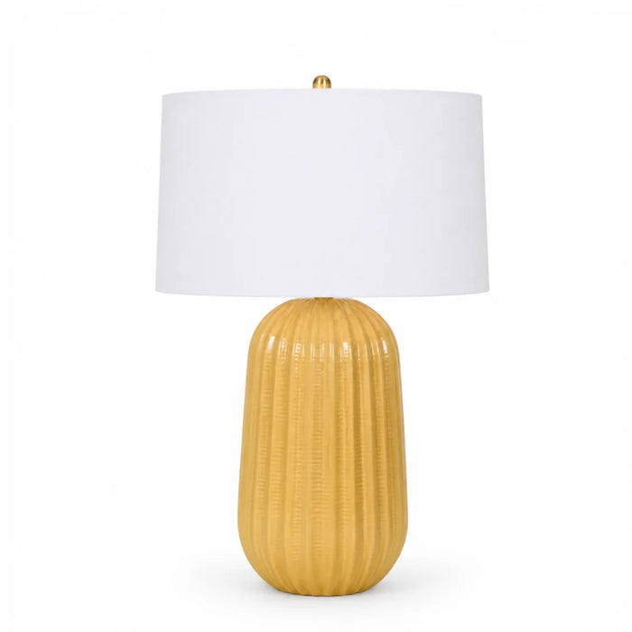 elevenpast Table Lamp White Drum Linen Pepino Yellow Ceramic Lamp - White Scallop | Linen Shade RG10693LS