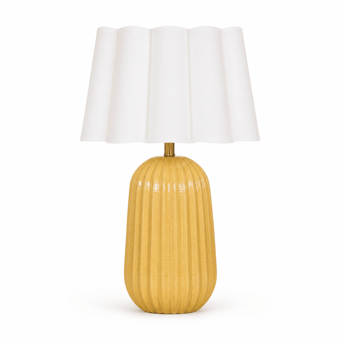 elevenpast Table Lamp White Scallop Pepino Yellow Ceramic Lamp - White Scallop | Linen Shade RG10693WS