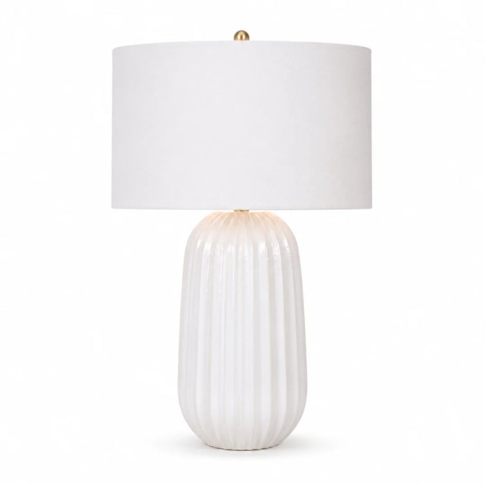 elevenpast Table Lamp White Drum Linen Pepino Ceramic Lamp - Natural Scallop | Linen Shade RG10694LS
