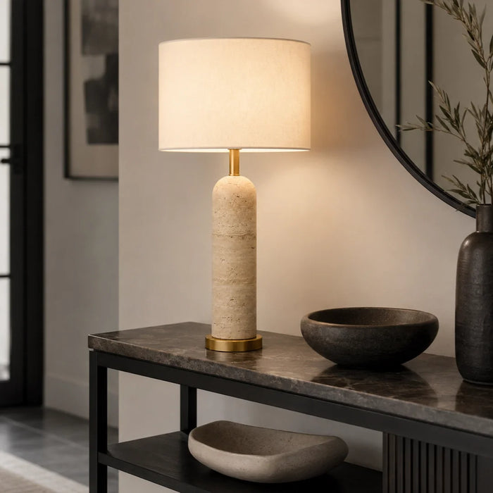 elevenpast Table Lamp Thea Travertine and Brass Table Lamp RG10698