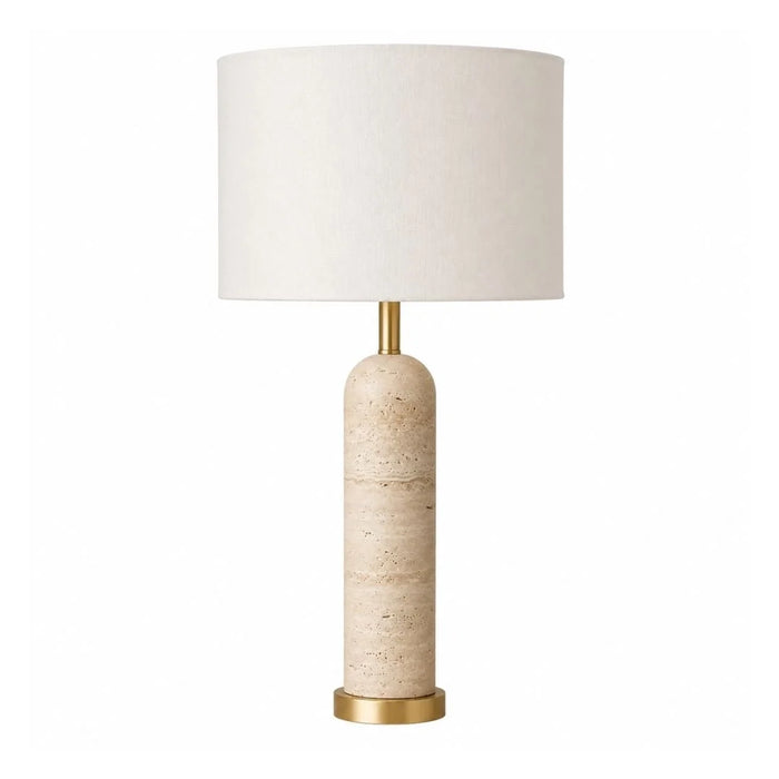 Thea Travertine and Brass Table Lamp 