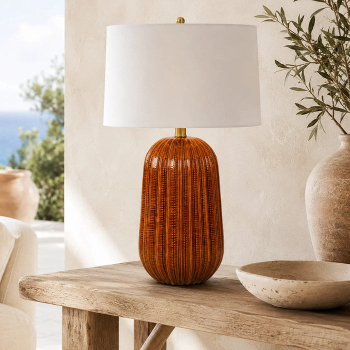 Pepino Ceramic Rust Lamp - White Scallop | Linen Shade 