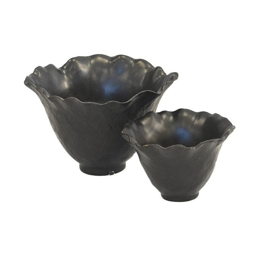 elevenpast Vases CERAMIC SCALLOPED PETAL VOTIVE MATT BLACK SET OF 2 SCALLOPEDPETALVOTIVE-BLCK
