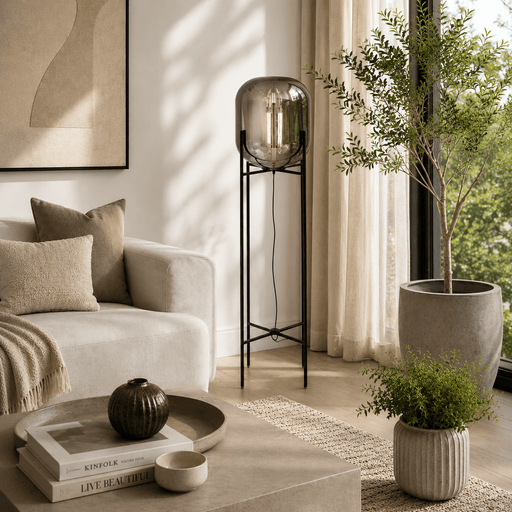 elevenpast Lamps Oracle Floor Lamp Black with Smokey Glass SL082 SMOKE 6007226067811