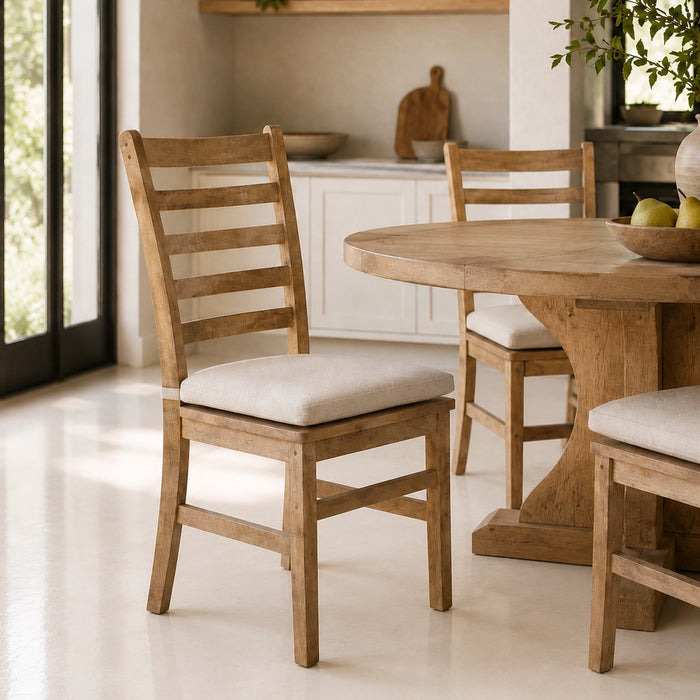 Slatted Mango Wood Dining Chair with Cushion