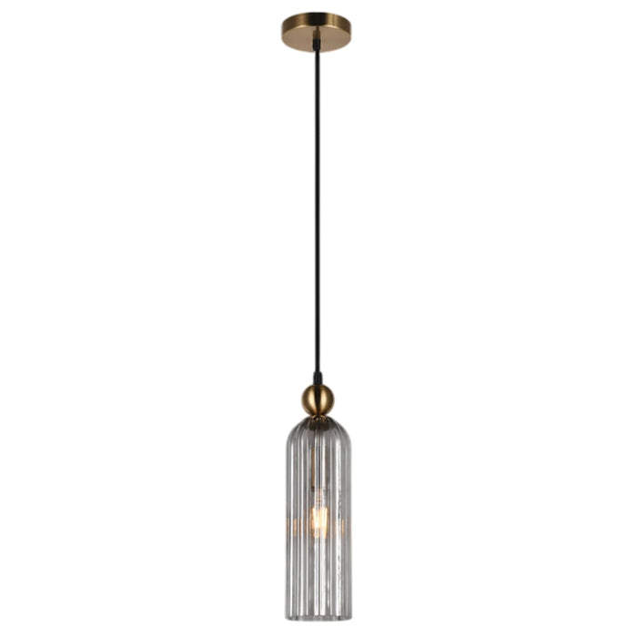 Belle Ribbed Glass Pendant – Satin Gold | Amber, Smoke & Clear Glass
