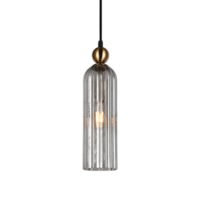 Belle Ribbed Glass Pendant – Satin Gold | Amber, Smoke & Clear Glass