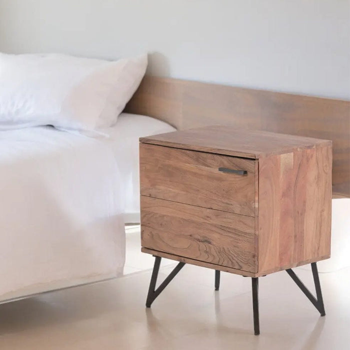 elevenpast Bedside Pedestal Modern Wood and Metal Bedside Table SNK182