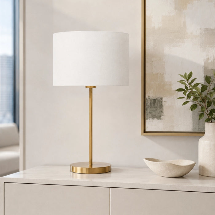 Solana Brass Table Lamp with White Linen Shade
