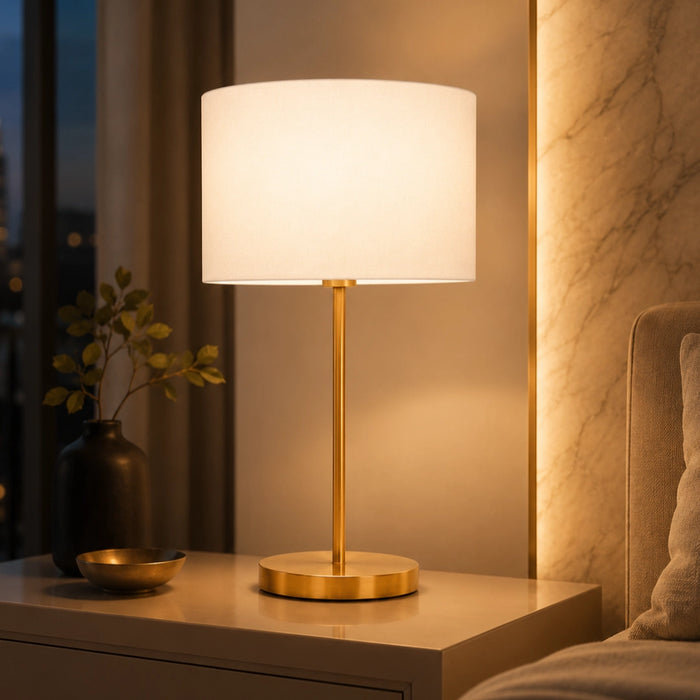 Solana Brass Table Lamp with White Linen Shade