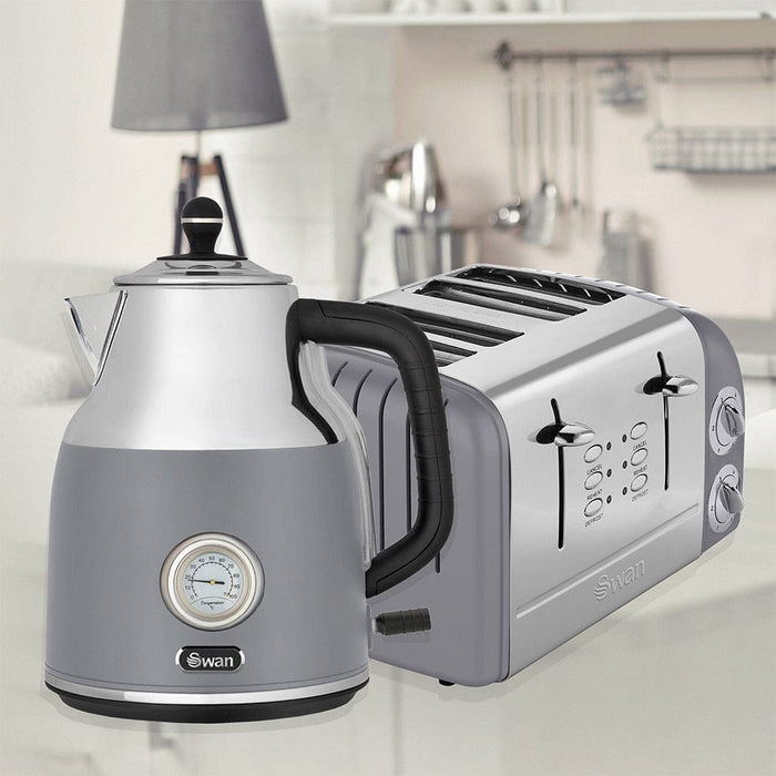 Swan Kitchen Appliances Swan Retro Cordless Kettle with Temperature Guage Grey 1.7L SRK42G 6005587013140