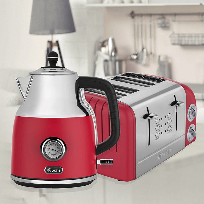 Swan Kitchen Appliances Swan Retro Cordless Kettle with Temperature Guage Red 1.7L SRK42R 6005587013126
