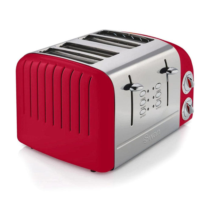 Swan Toaster Swan Retro 4 Slice Stainless Steel Red Toaster SRT6R 6005587013157