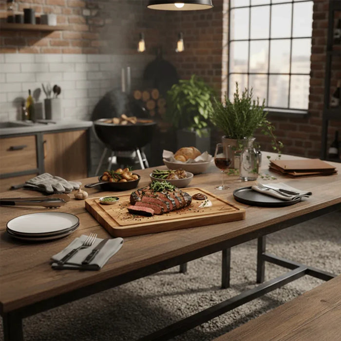 elevenpast steak plate Handcrafted Wooden Steak Board With Bowl - Medium | Large