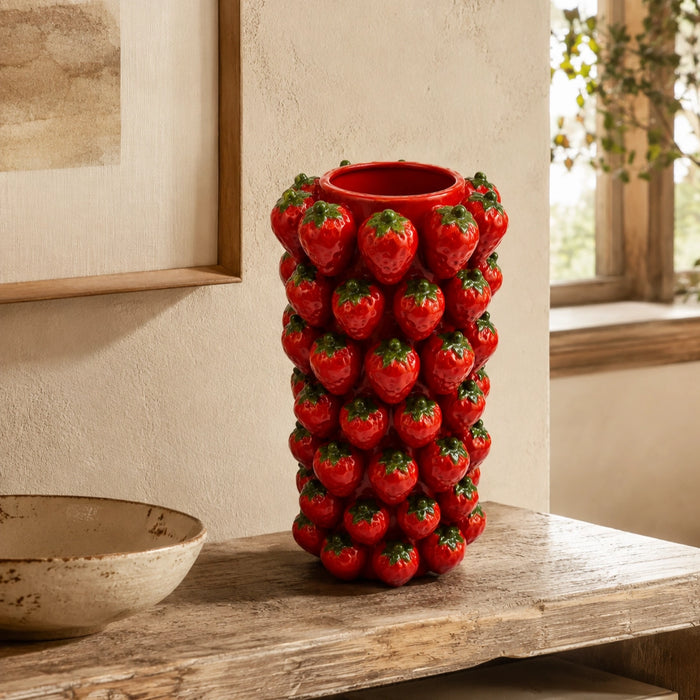 Ceramic Red Vase – Strawberries 33cm