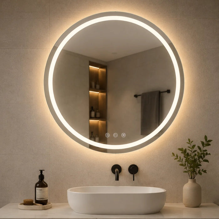 elevenpast Bathroom Mirror Uma Round Illuminated LED Bathroom Mirror with Defogger - 75cm | 90cm