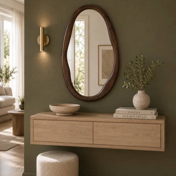 Irregular Oval Wood Mirror 