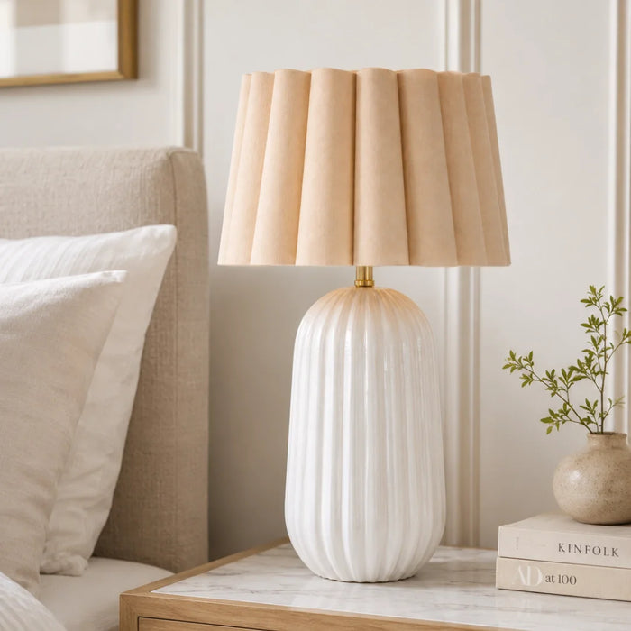 elevenpast Table Lamp Pepino Ceramic Lamp - Natural Scallop | Linen Shade