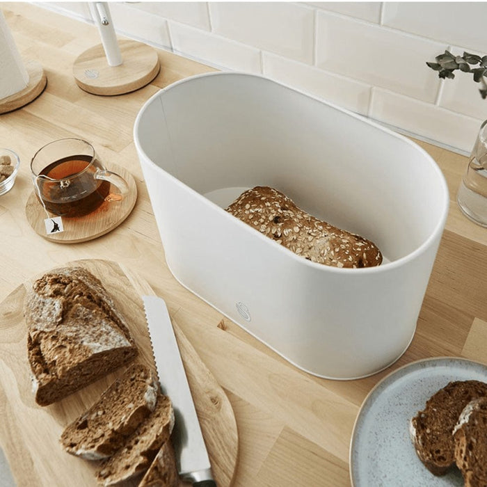 elevenpast Swan Nordic Bread Bin with Cutting board - Soft White SWKA17512WHTN 5055322538897
