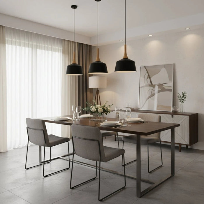 elevenpast pendant light Scandia Metal and Wood Pendant Light 2 Sizes - Black | White