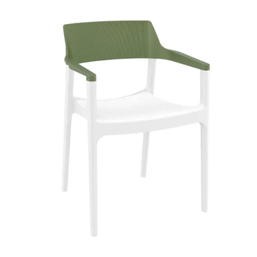 elevenpast Chairs White and Olive Green Tulum Arm Chair - Polypropylene Outdoor/Indoor Chair TIS220WHTOLIVE
