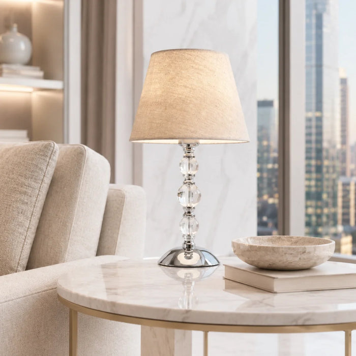 elevenpast Lamps Satin Chrome Crystal Table Lamp with Hessian Shade TL012 SATIN 6007226016444