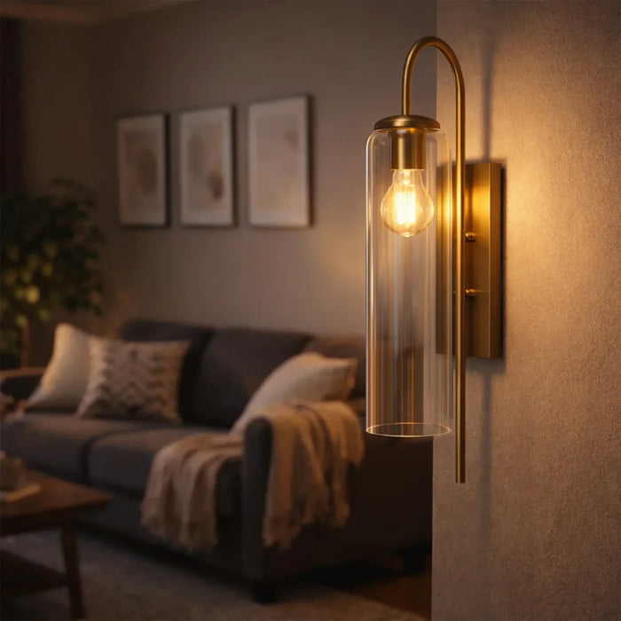 elevenpast Wall Light Satin Gold Ribbed Glass Wall Light – Modern Sconce