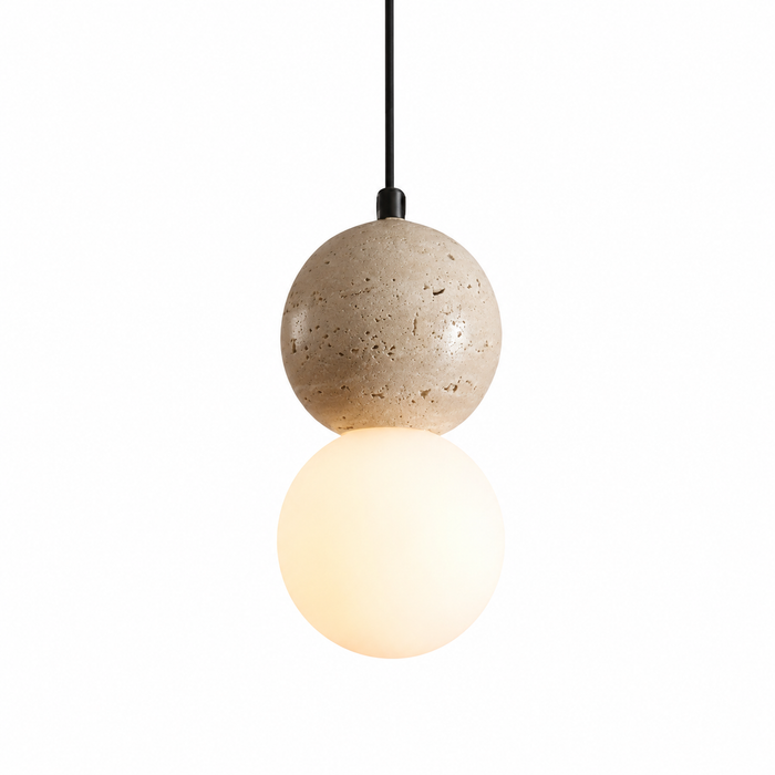 Twins Travertine and Opal Glass Pendant Light