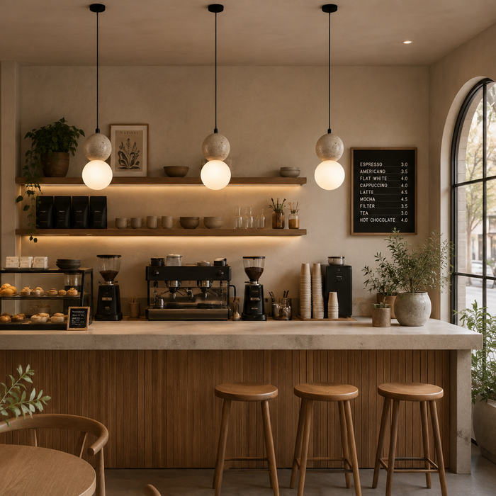 Twins Travertine and Opal Glass Pendant Light