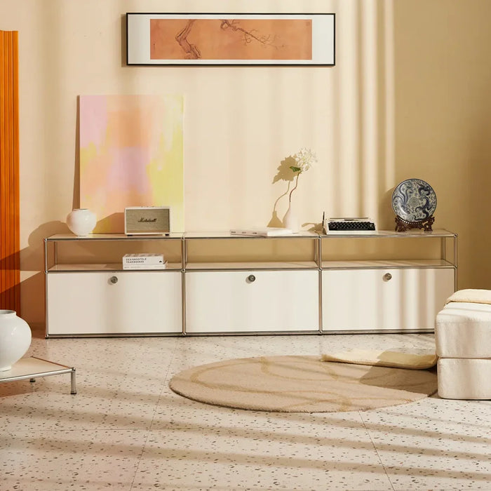 elevenpast TV consoles Modular Metal 3 Door Media and Shelf Unit White | Black