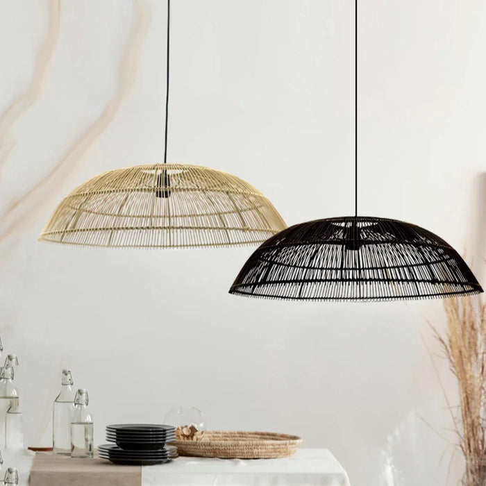 elevenpast pendant light Amani Wide Rattan Pendant Light – Black | Natural