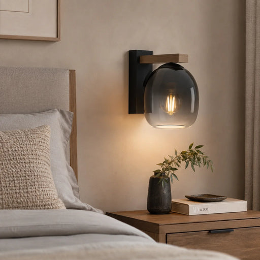 elevenpast Wall Light Filago Wood and Glass Wall Light Black W660 9008606263349