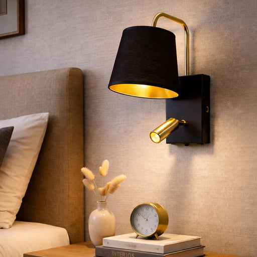 elevenpast Wall Light Black and Gold Modern Wall Light with Reading Arm – Bedroom Bedside Wall Lamp W662 6009551810827