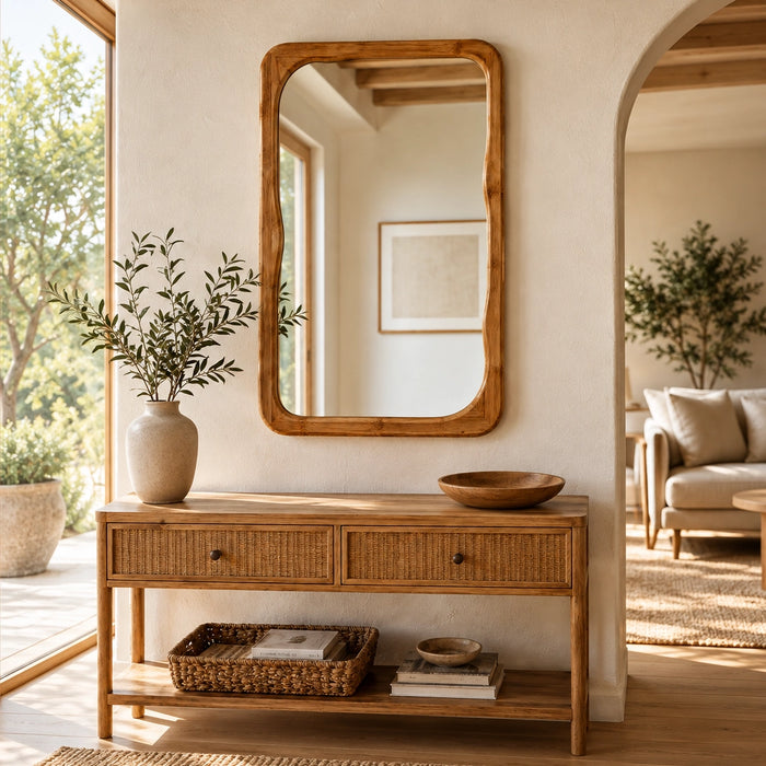 Irregular Square Wood Mirror in Dark Wallnut | Walnut | Natural