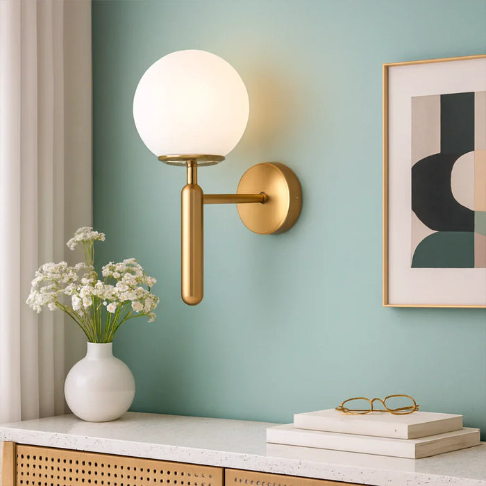 elevenpast Wall Light Rhea Orb Metal and Glass Wall Light - Brass WB155/1 6007226090291