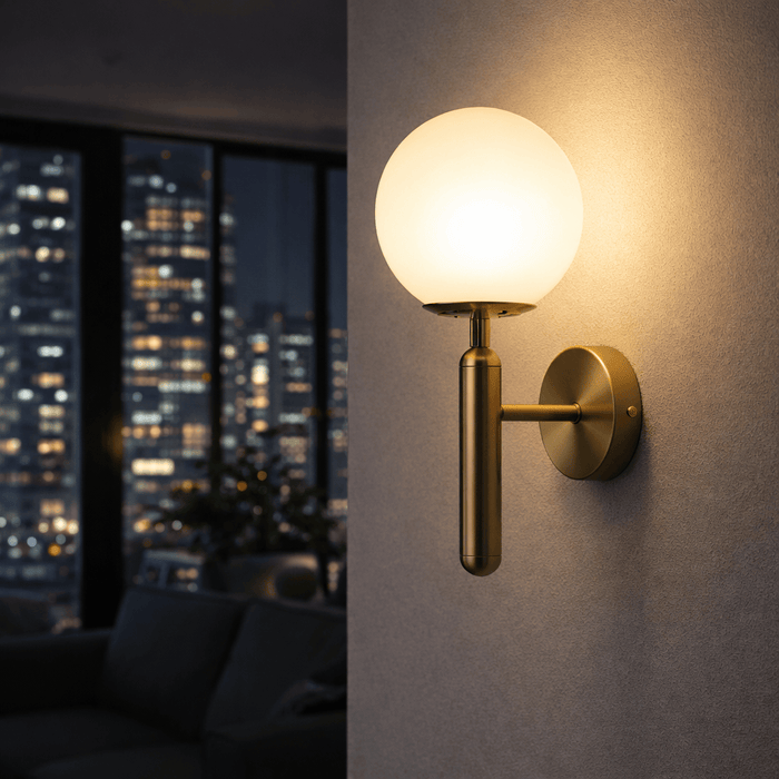 elevenpast Wall Light Rhea Orb Metal and Glass Wall Light - Brass WB155/1 6007226090291